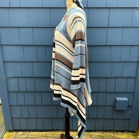 💙🤎🤍Goddis S/M blue tan cream black Naples sweater cardigan drape - Picture 6 of 10